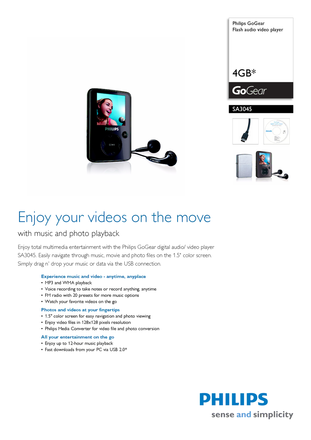 Philips SA3045/02 manual Experience music and video anytime, anyplace, Photos and videos at your fingertips 