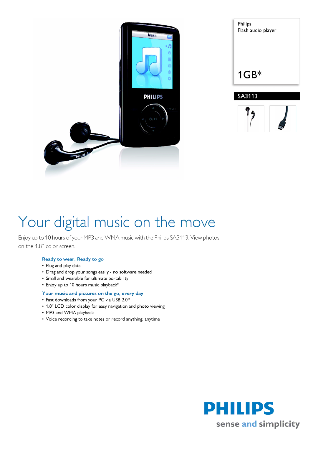 Philips SA3113 manual Ready to wear, Ready to go, Your music and pictures on the go, every day 