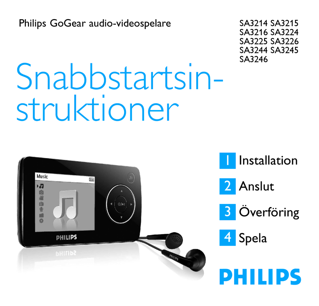 Philips SA3244, SA3246, SA3224, SA3225, SA3215, SA3226, SA3216, SA3214 manual Snabbstartsin- struktioner 