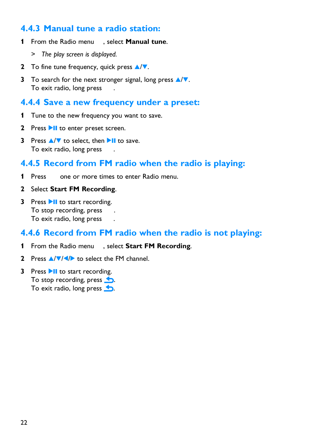 Philips SA3416, SA3414, SA3415, SA3424, SA3426, SA3444 manual Manual tune a radio station, Save a new frequency under a preset 