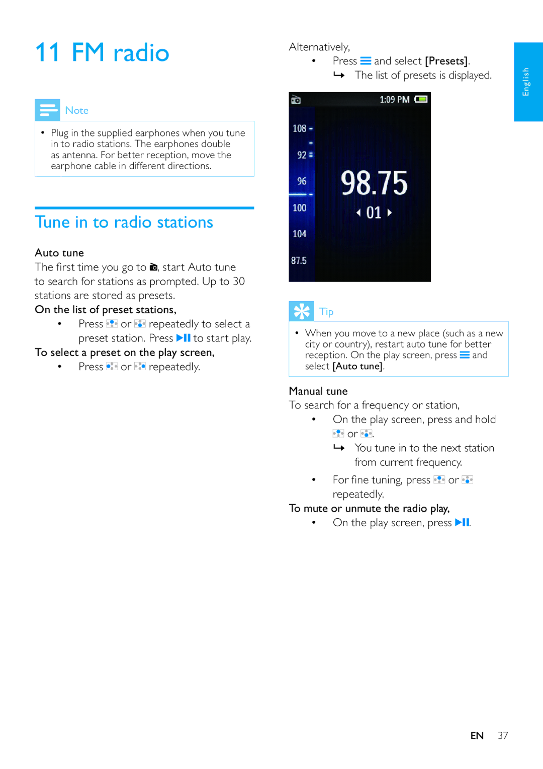 Philips SA3ARA32, SA3ARA04, SA3ARA16, SA3ARA08 user manual FM radio 