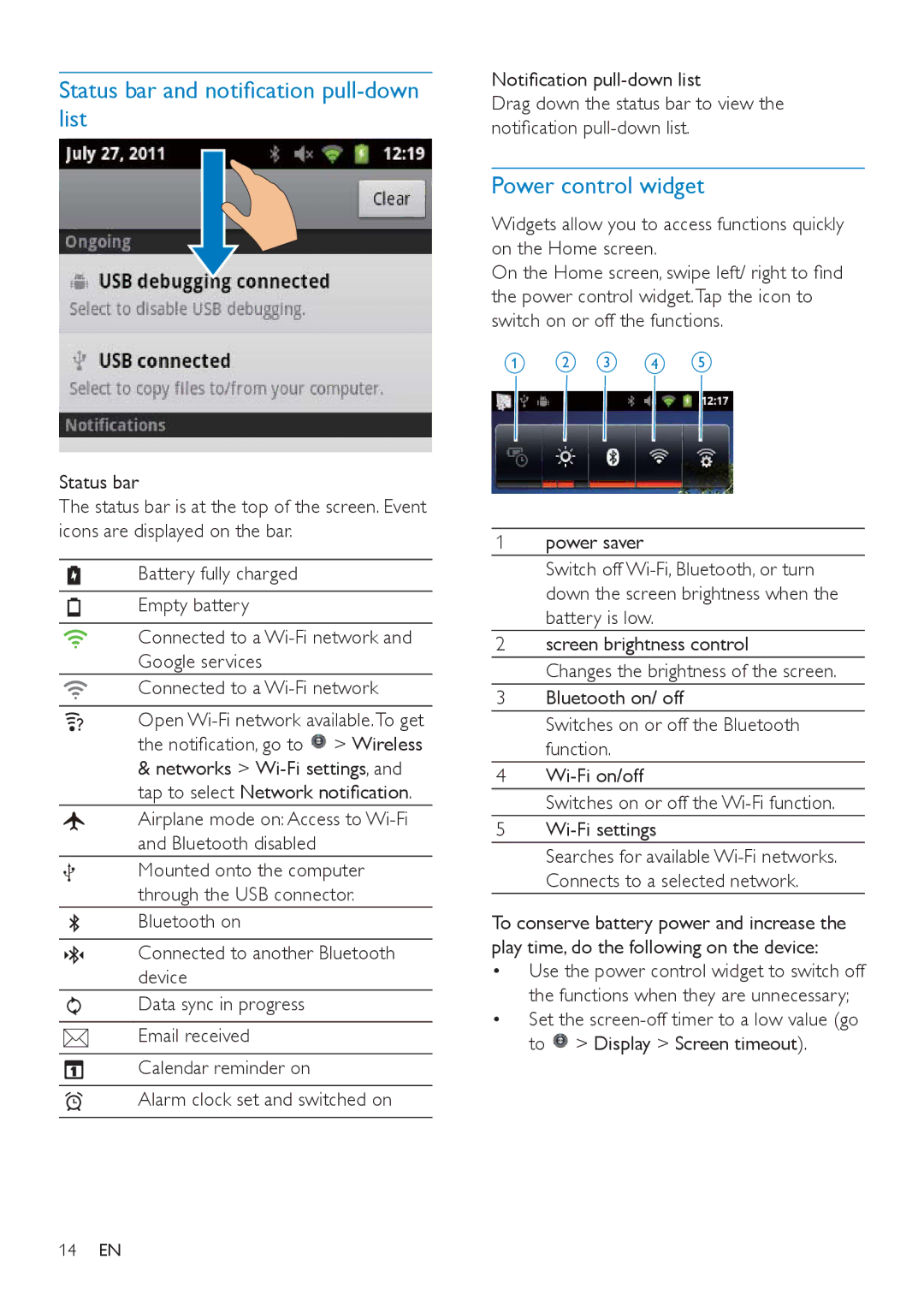 Philips SA3CNT16, SA3CNT08, SA3CNT32 user manual Power control widget, 1RWLÀFDWLRQSXOOGRZQOLVW, Ghylfh, Epdlo Uhfhlyhg 