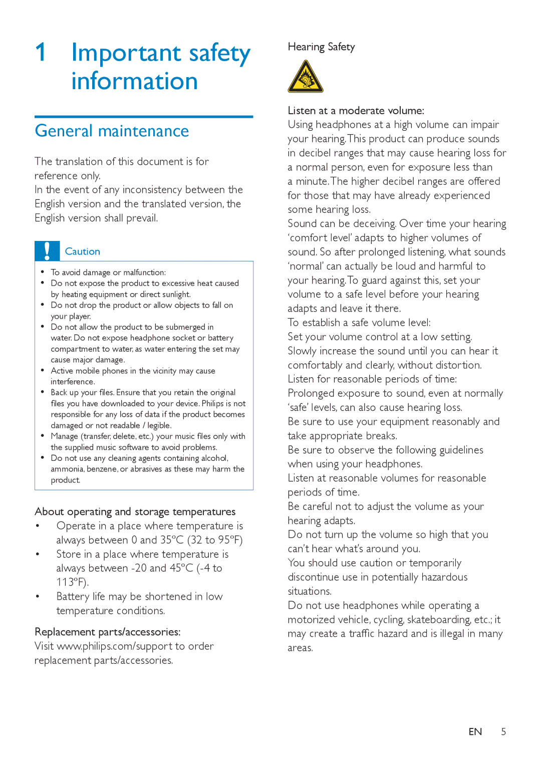 Philips SA3CNT16, SA3CNT08, SA3CNT32 user manual General maintenance, TR Hvwdeolvk D Vdih Yroxph OHYHO 