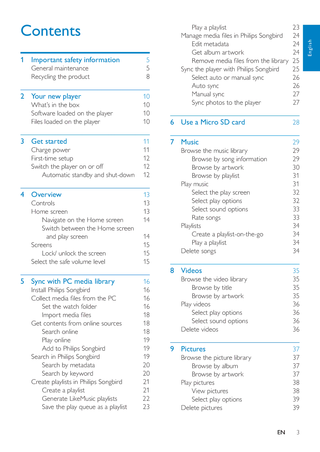 Philips SA3MUS16, SA3MUS32, SA3MUS08 user manual Contents 