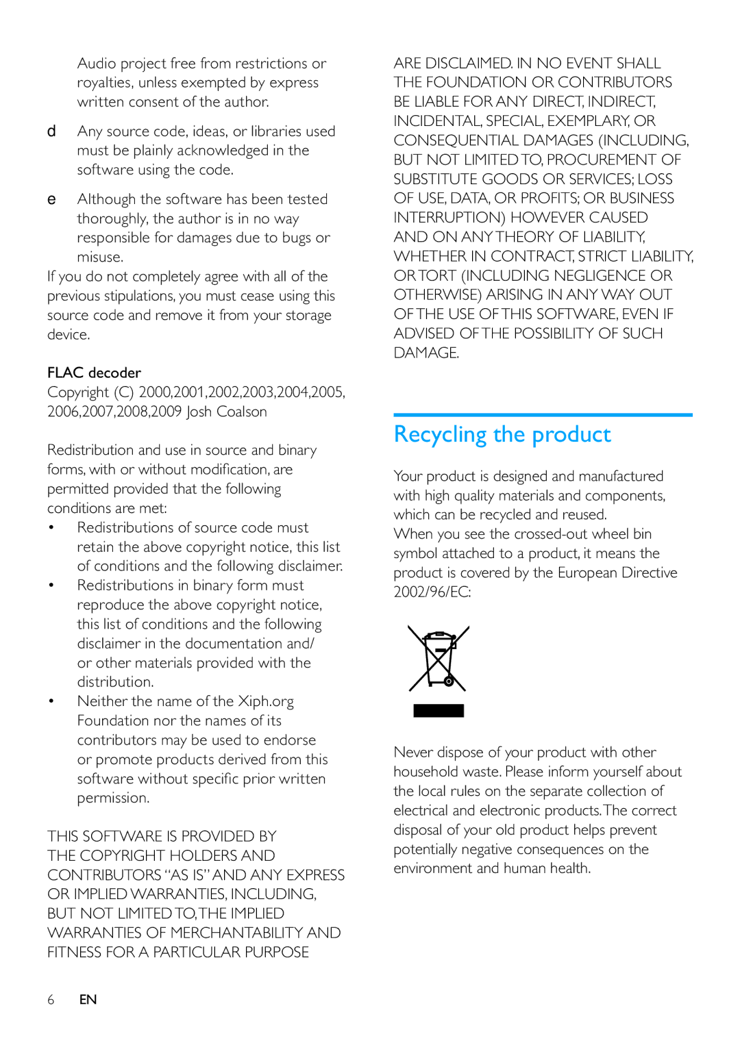 Philips SA3MXX08, SA3MXX04, SA3MXX02 user manual Recycling the product 