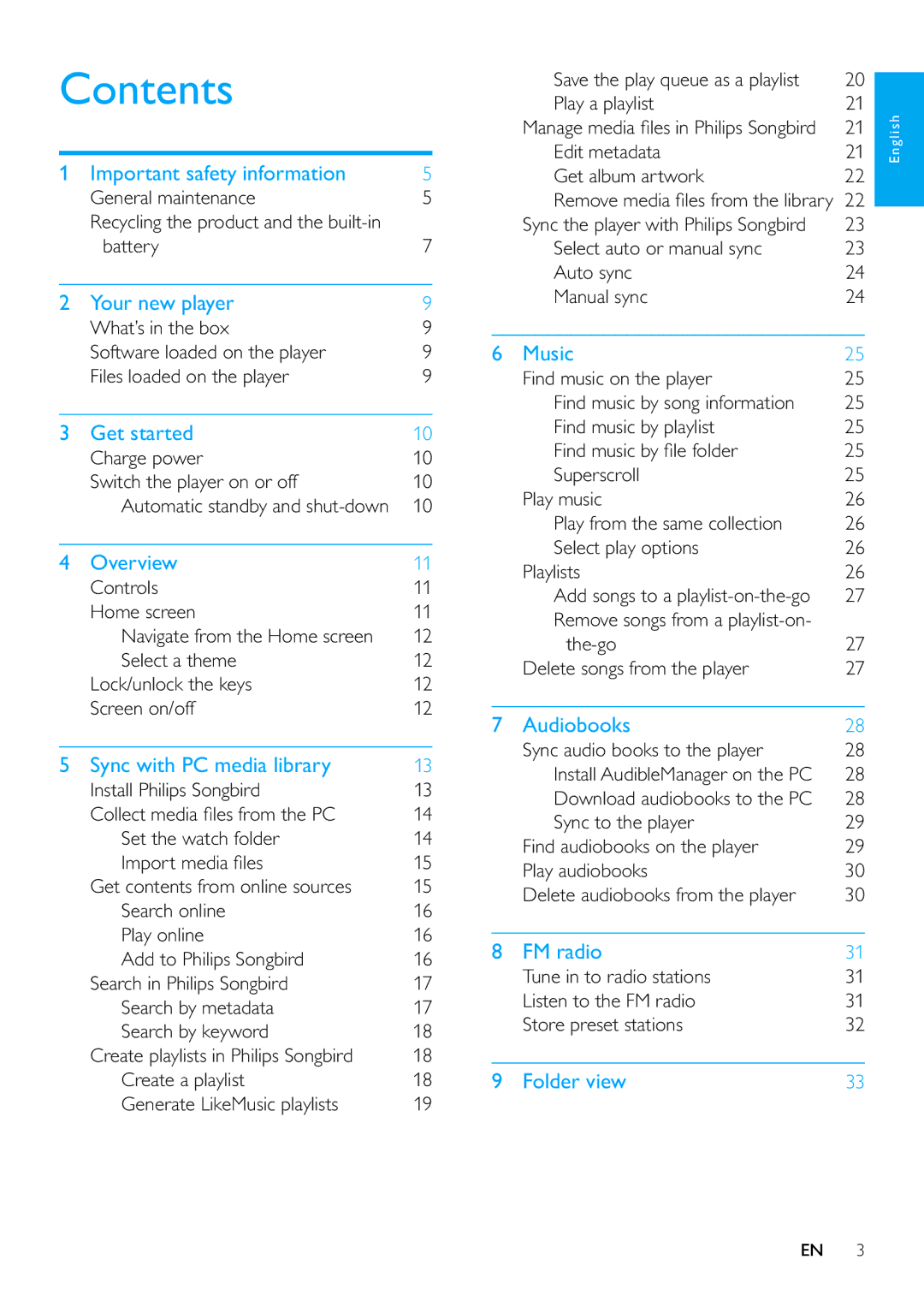 Philips SA3RGA08, SA3RGA04, SA3RGA02 user manual Contents 