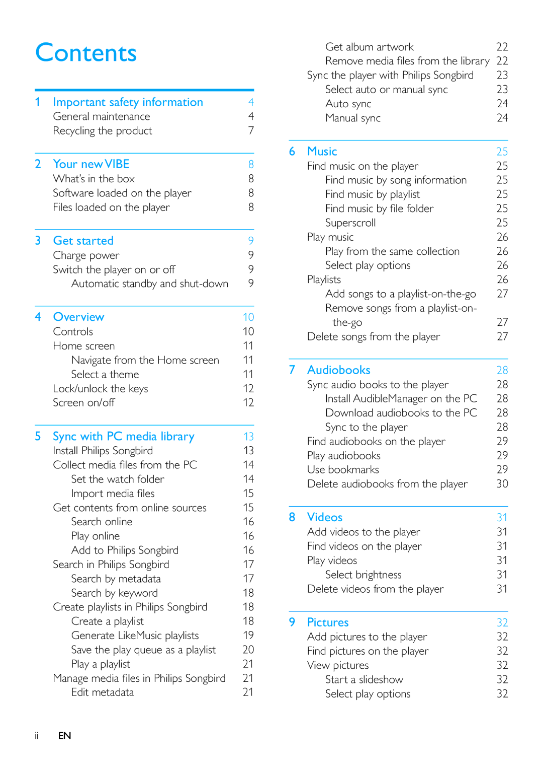 Philips SA3VBE16, SA3VBE32, SA3VBE08, SA3VBE04 user manual Contents 