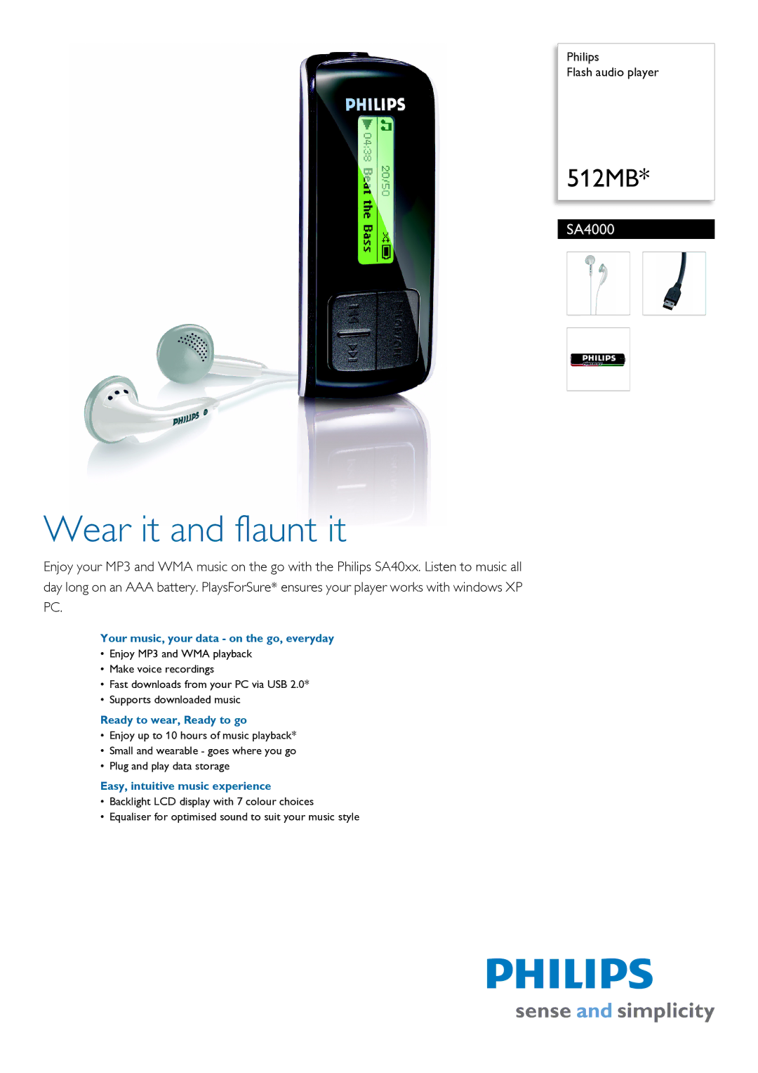 Philips SA4001 manual Your music, your data on the go, everyday, Ready to wear, Ready to go 