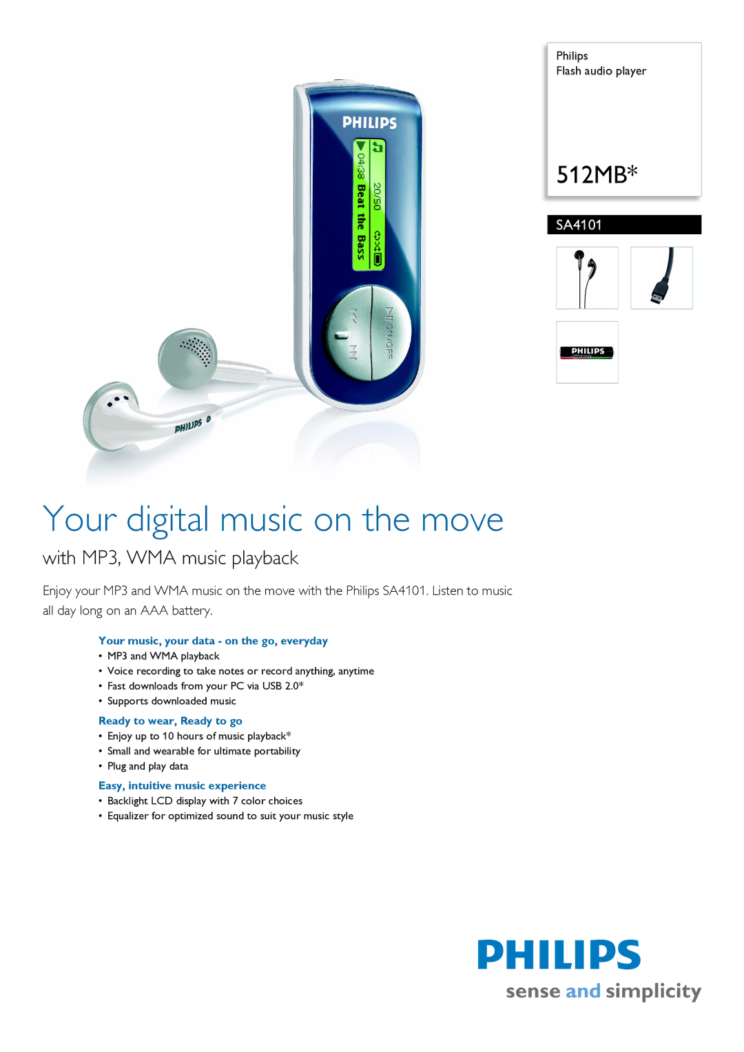 Philips SA4101/02 manual Your music, your data on the go, everyday, Ready to wear, Ready to go 