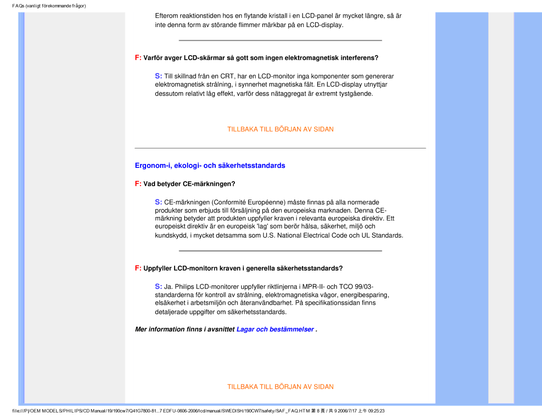 Philips SA4125 user manual Ergonom-i, ekologi- och säkerhetsstandards, Vad betyder CE-märkningen? 