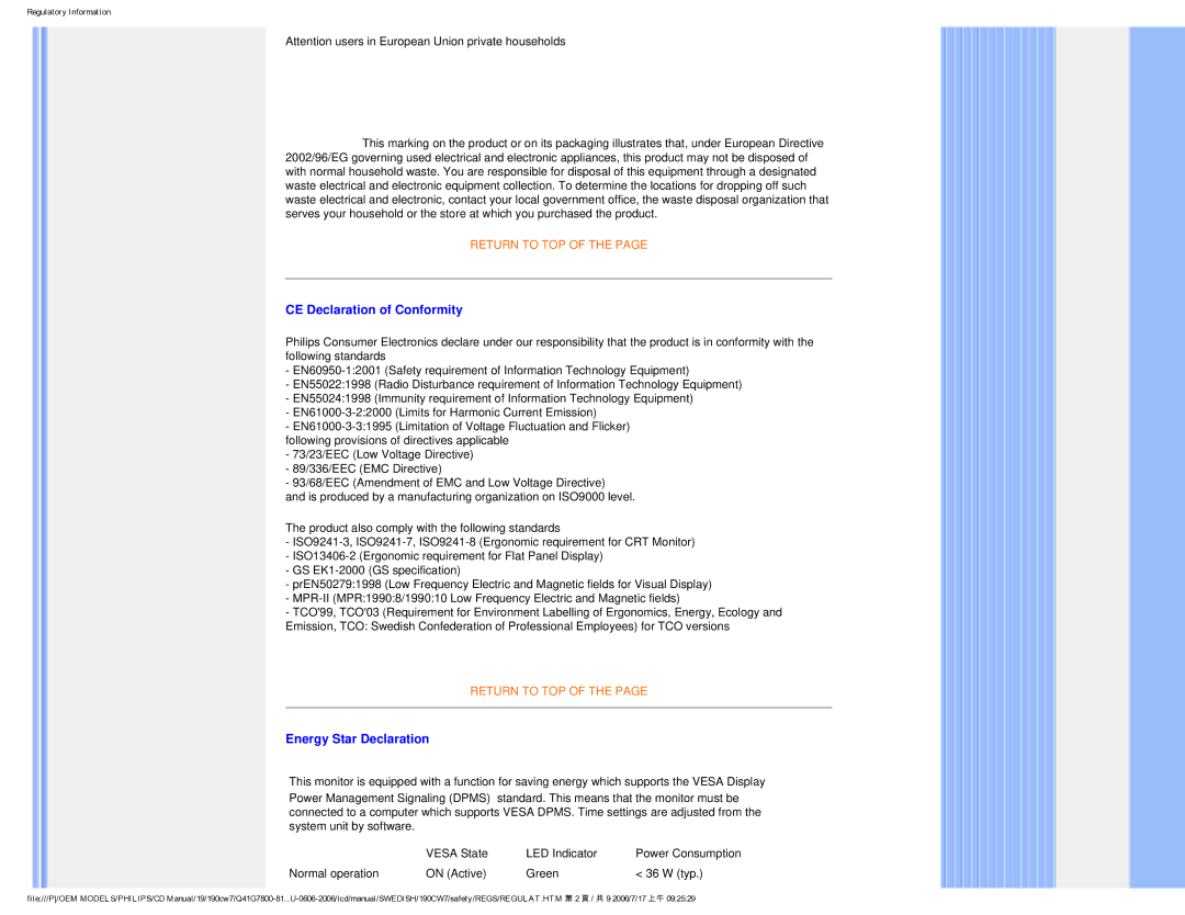 Philips SA4125 user manual CE Declaration of Conformity 