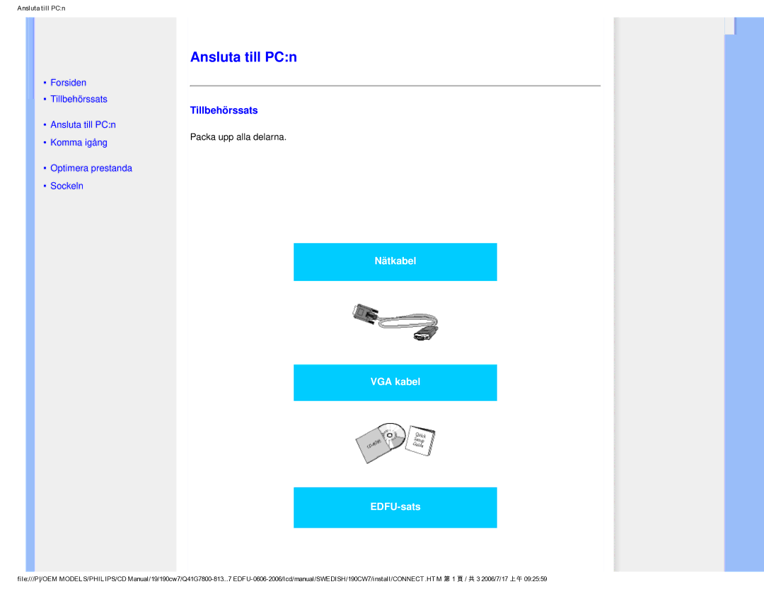 Philips SA4125 user manual Ansluta till PCn, Tillbehörssats 