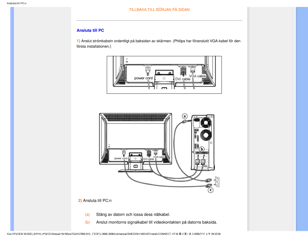 Philips SA4125 user manual Ansluta till PC 