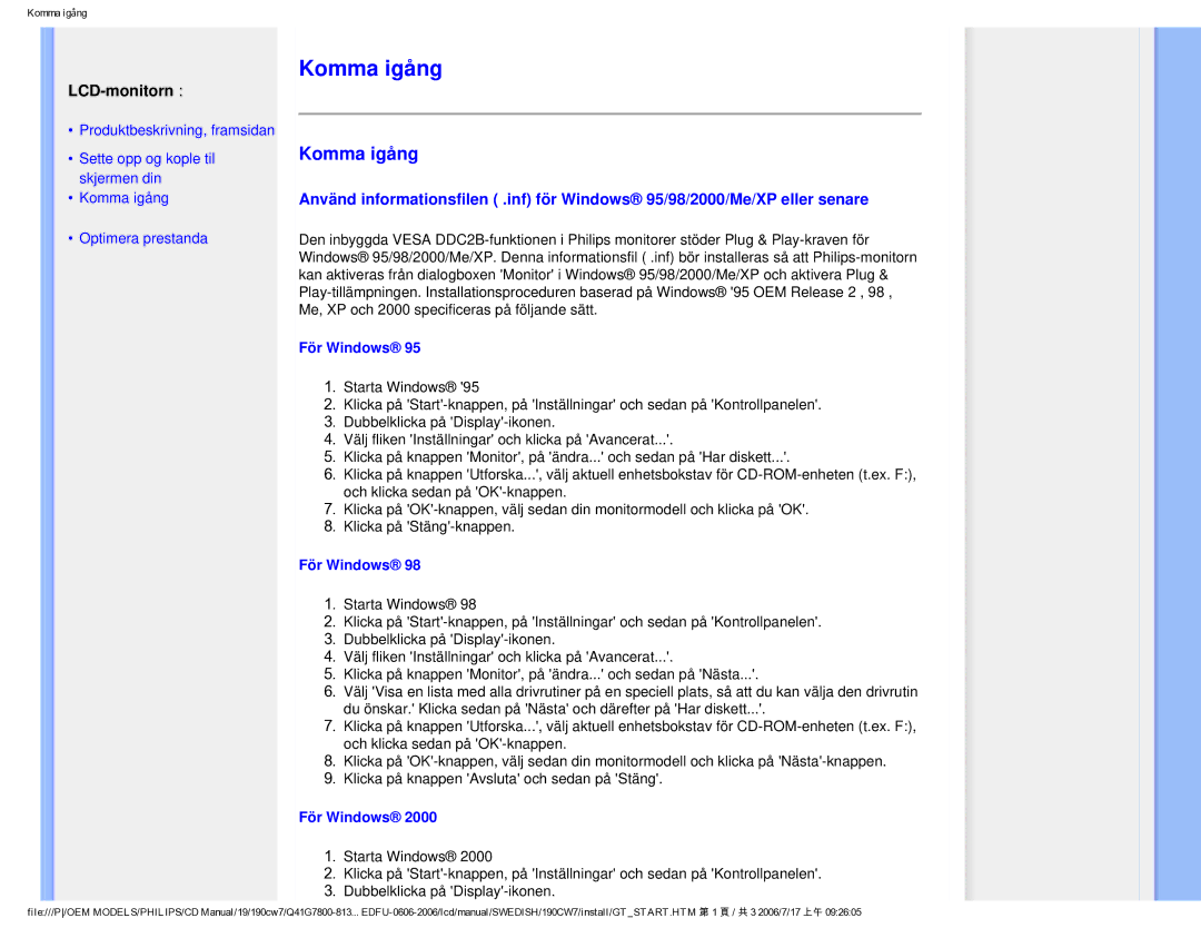 Philips SA4125 user manual Komma igång, För Windows 