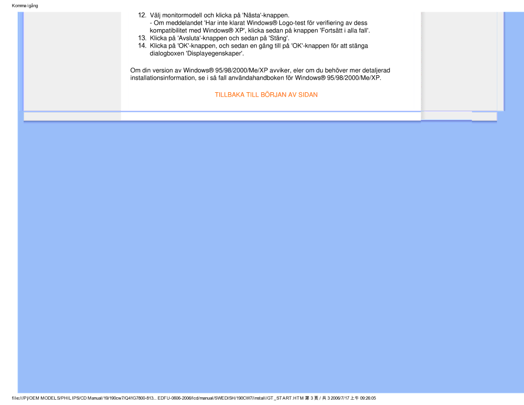 Philips SA4125 user manual 12. Välj monitormodell och klicka på Nästa-knappen 