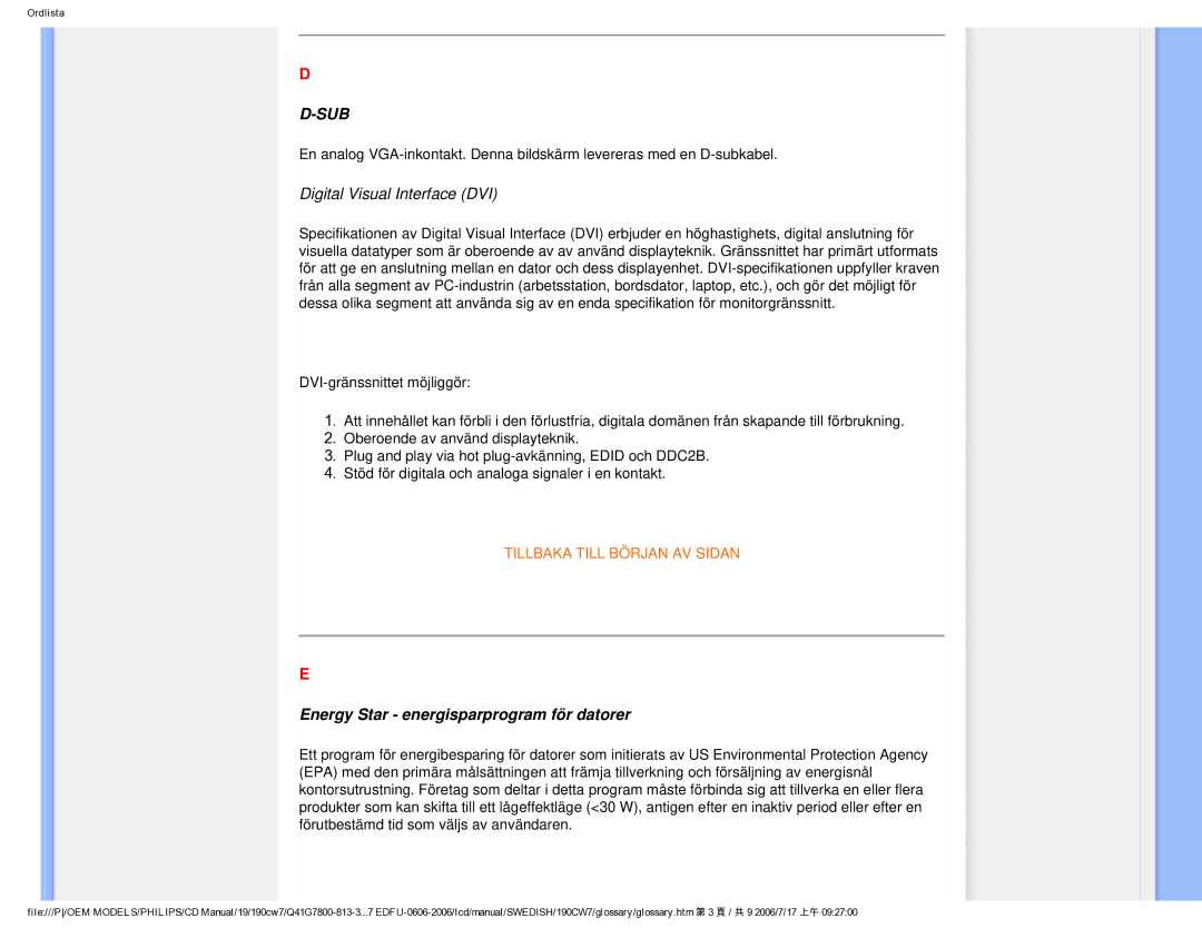 Philips SA4125 user manual Sub, Energy Star energisparprogram för datorer 