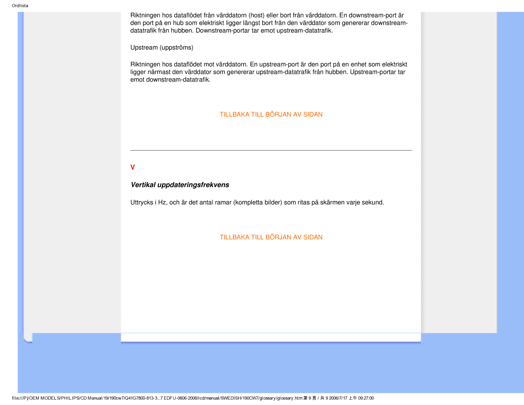 Philips SA4125 user manual Vertikal uppdateringsfrekvens 