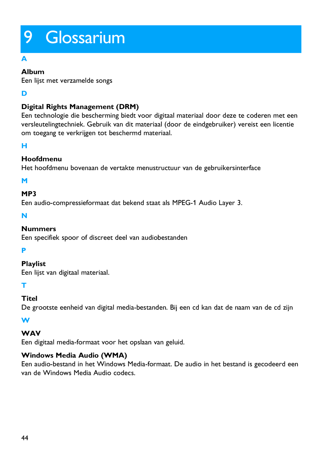 Philips SA4126, SA4146, SA4127, SA4147 manual Glossarium, Digital Rights Management DRM 