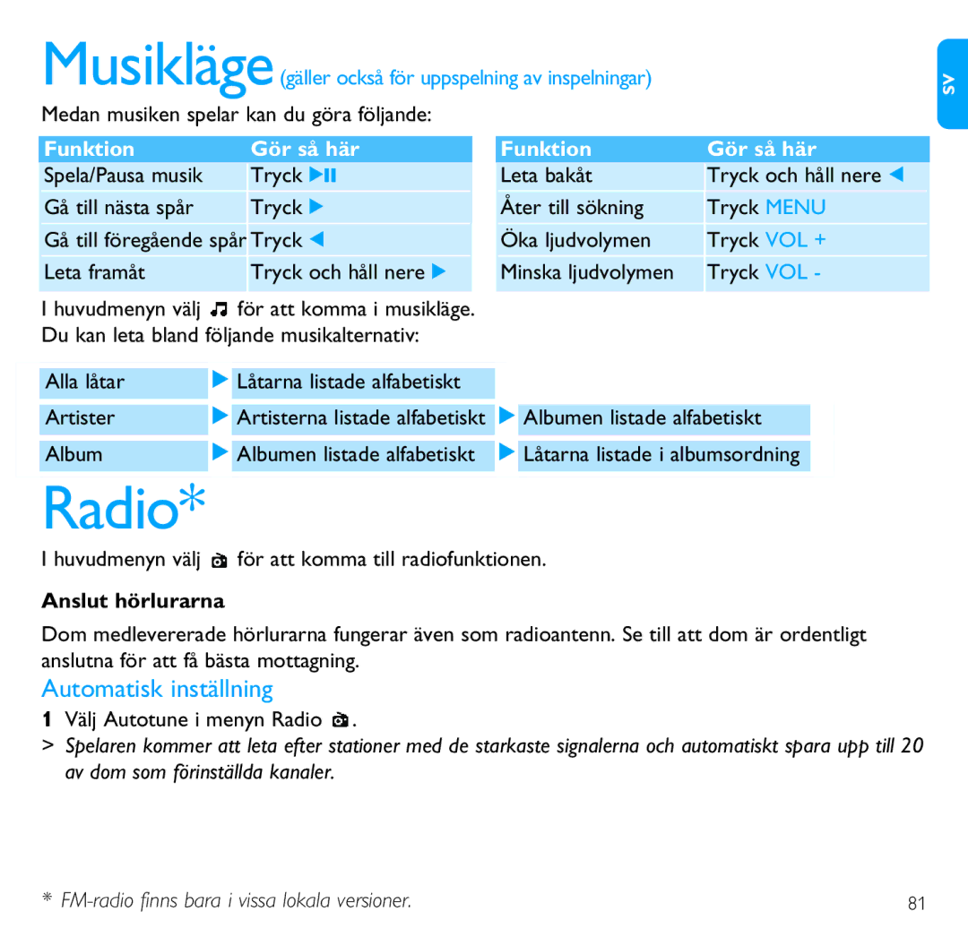 Philips SA4310 manual Radio 