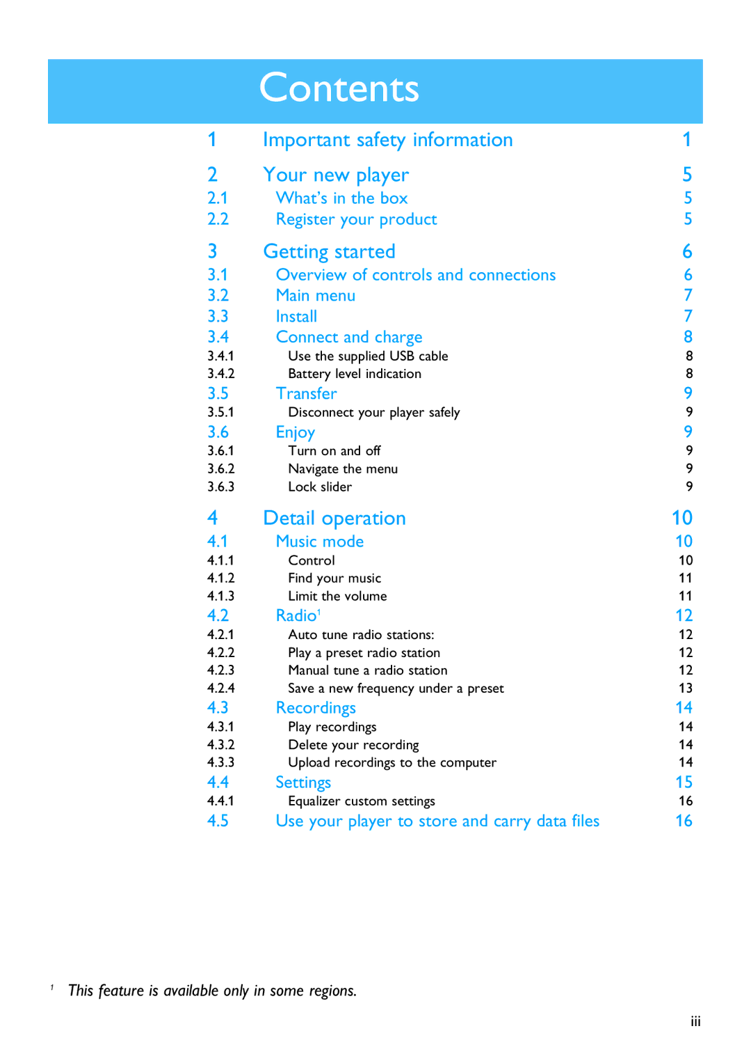 Philips SA4428 manual Contents 