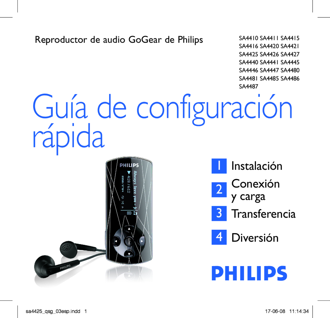 Philips SA4440, SA4480, SA4421, SA4447, SA4420, SA4441, SA4411, SA4410, SA4427 manual Rápida 