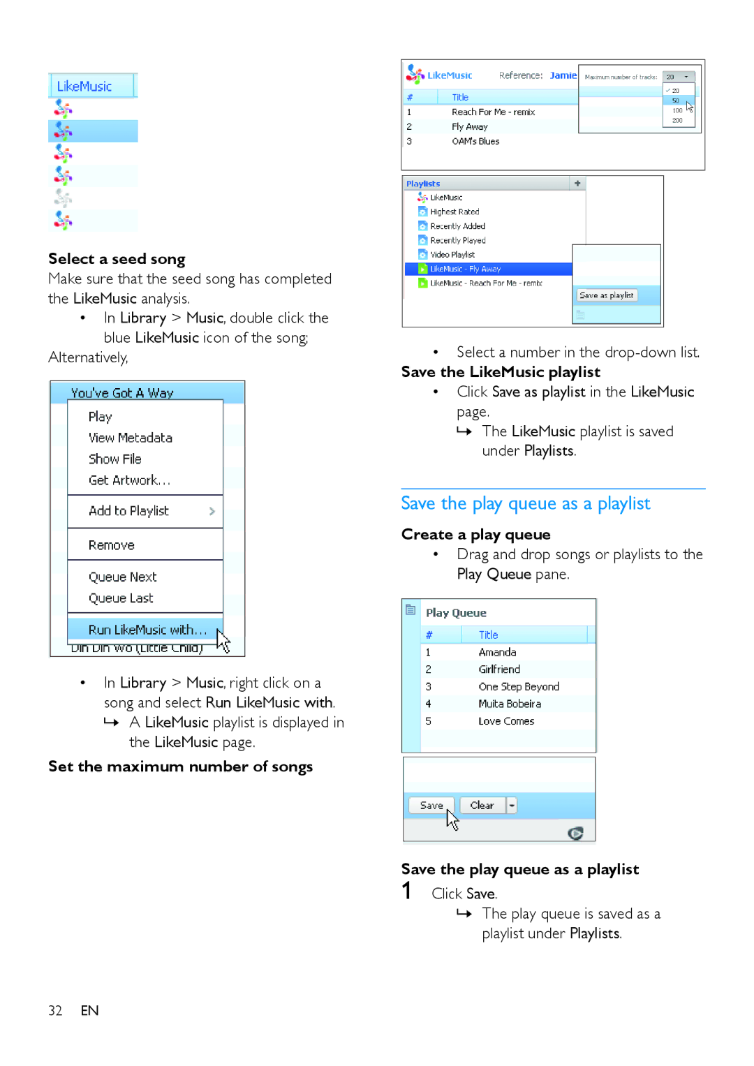 Philips SA4ARA 32, SA4ARA 04, SA4ARA 08, SA4ARA 16 user manual Save the play queue as a playlist 