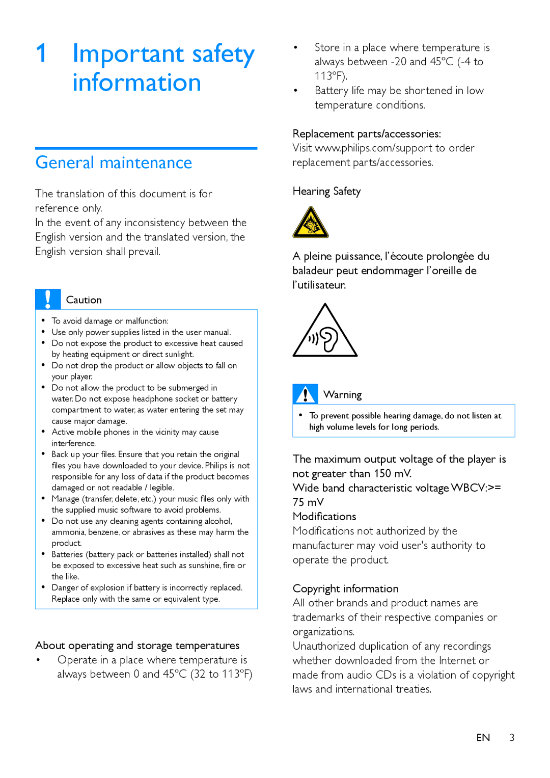 Philips SA4ARA 08, SA4ARA 04, SA4ARA 32, SA4ARA 16 General maintenance, Translation of this document is for reference only 