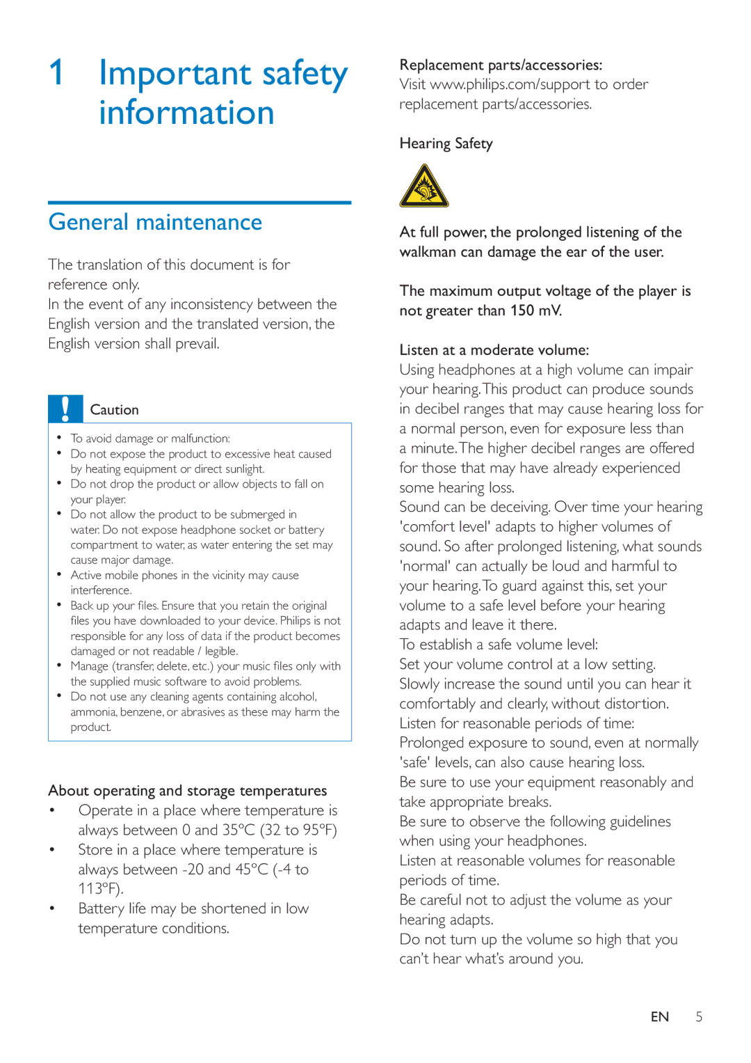 Philips SA4ARA 08, SA4ARA 04, SA4ARA 32, SA4ARA 16 General maintenance, Translation of this document is for reference only 