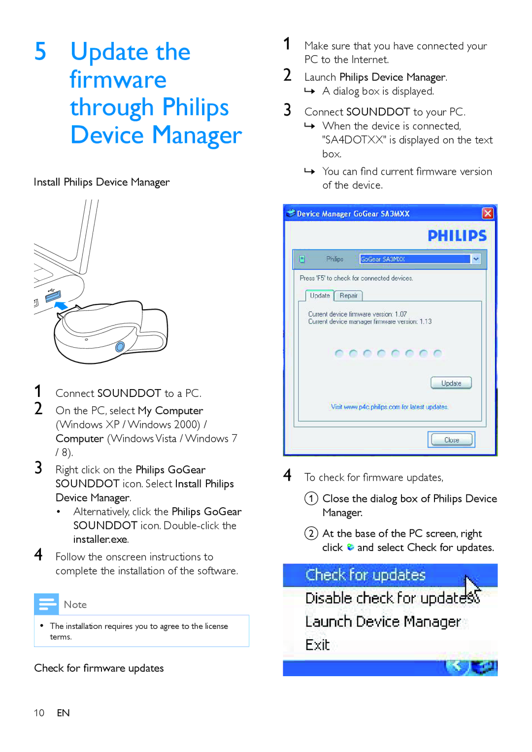 Philips SA4DOT04, SA4DOT02, SA4DOT08 user manual Update the firmware through Philips Device Manager 