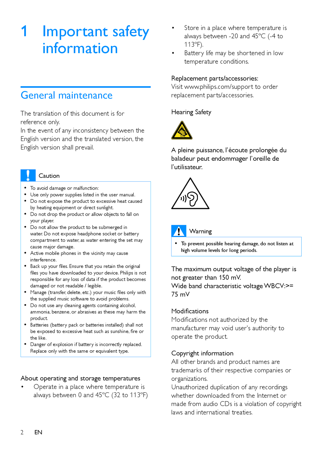 Philips SA4DOT02, SA4DOT04, SA4DOT08 user manual Important safety information, General maintenance 