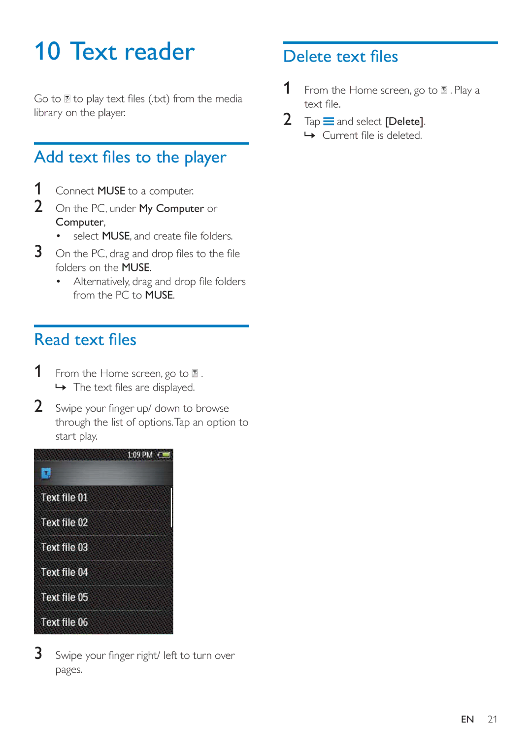 Philips SA4MUS32, SA4MUS08, SA4MUS16 user manual Text reader 