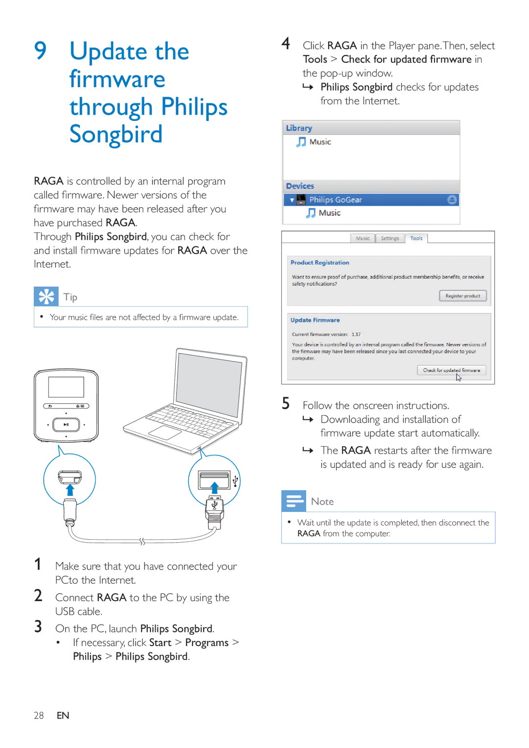 Philips SA4RGA04, SA4RGA02, SA4RGA08 user manual Update the firmware through Philips Songbird 