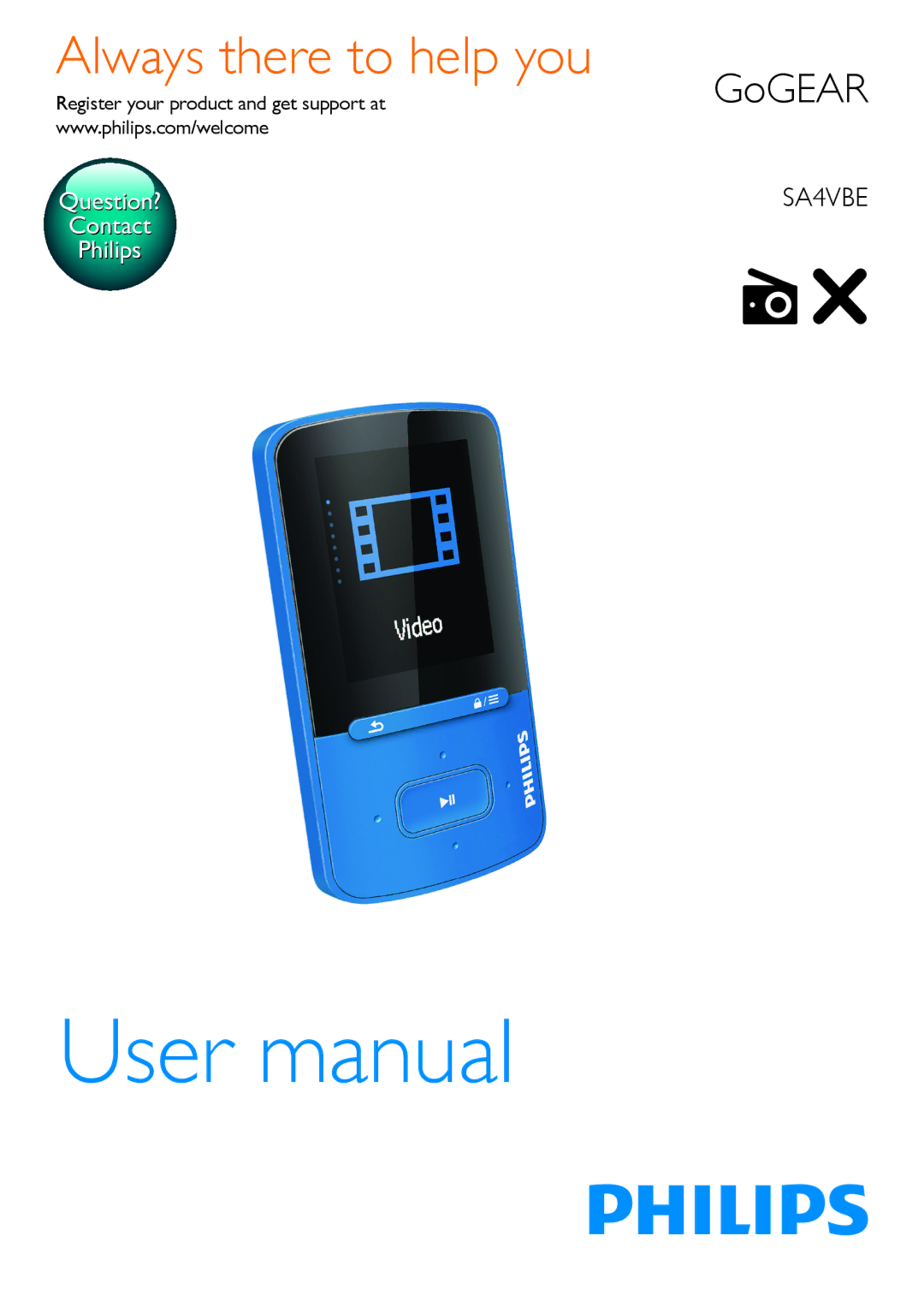 Philips SA4VBE user manual Always there to help you, Register your product and get support at 