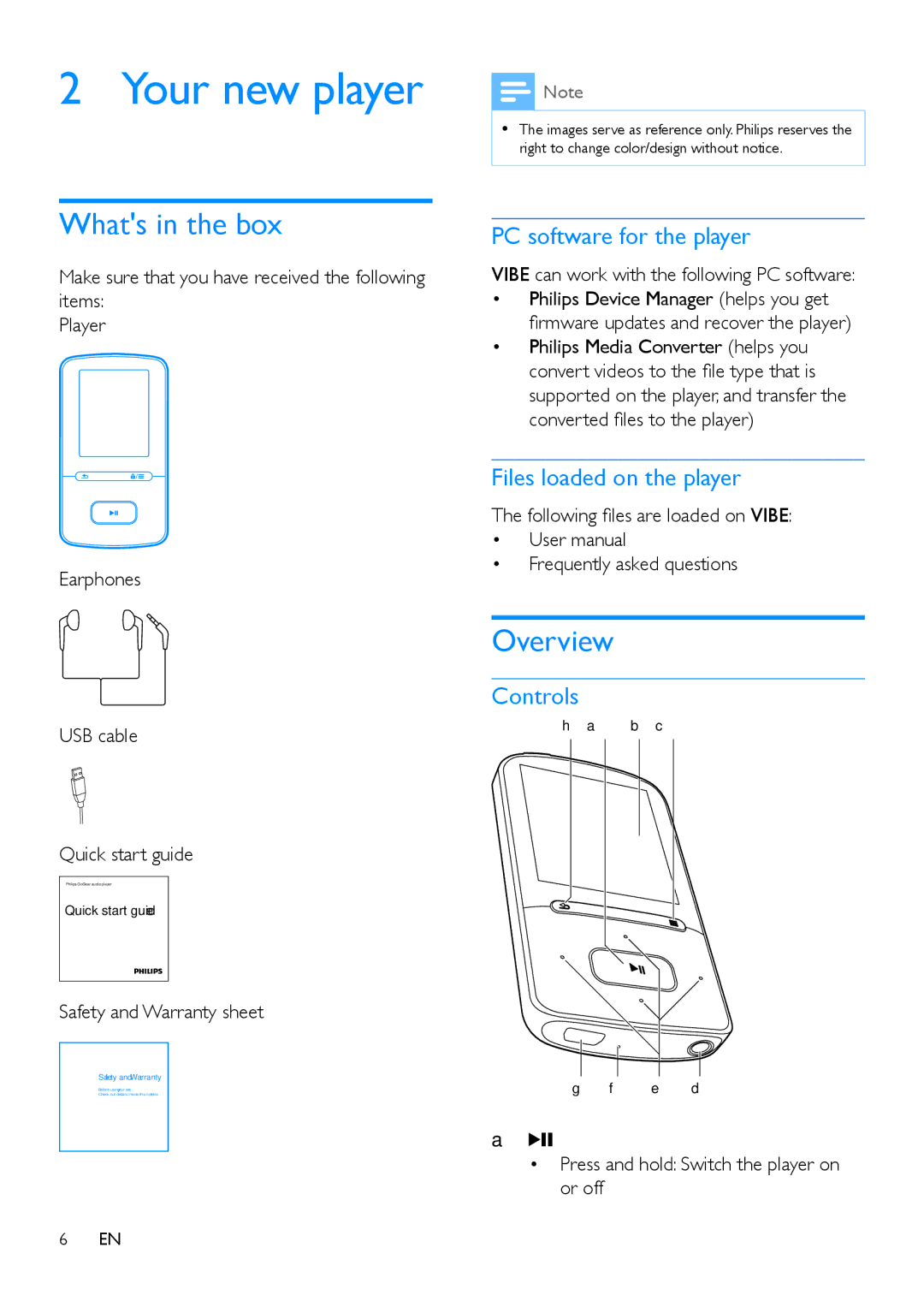 Philips SA4VBE user manual Your new player, Whats in the box, Overview 