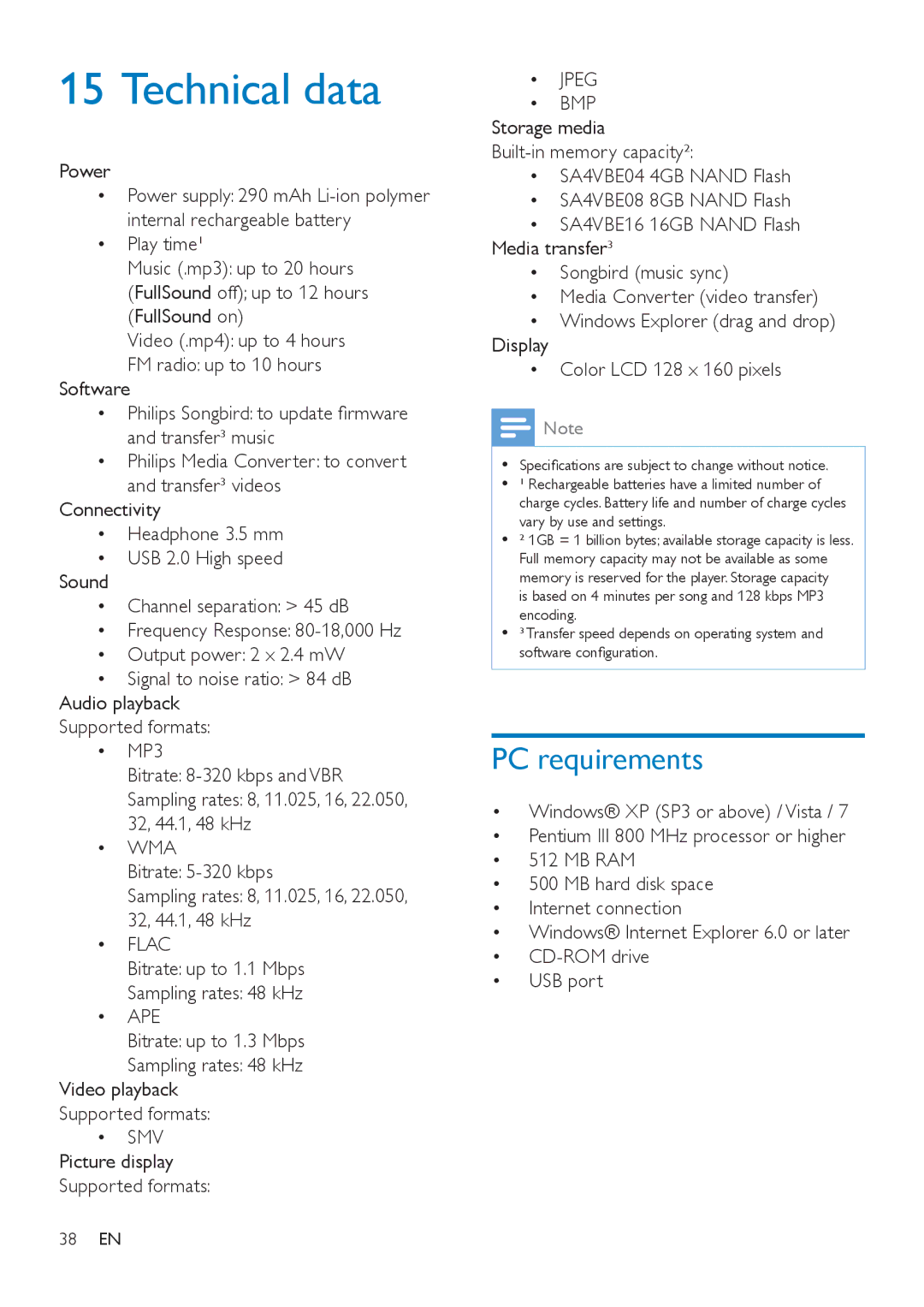 Philips SA4VBE08, SA4VBE04, SA4VBE16 user manual Technical data, ‡ Flac 