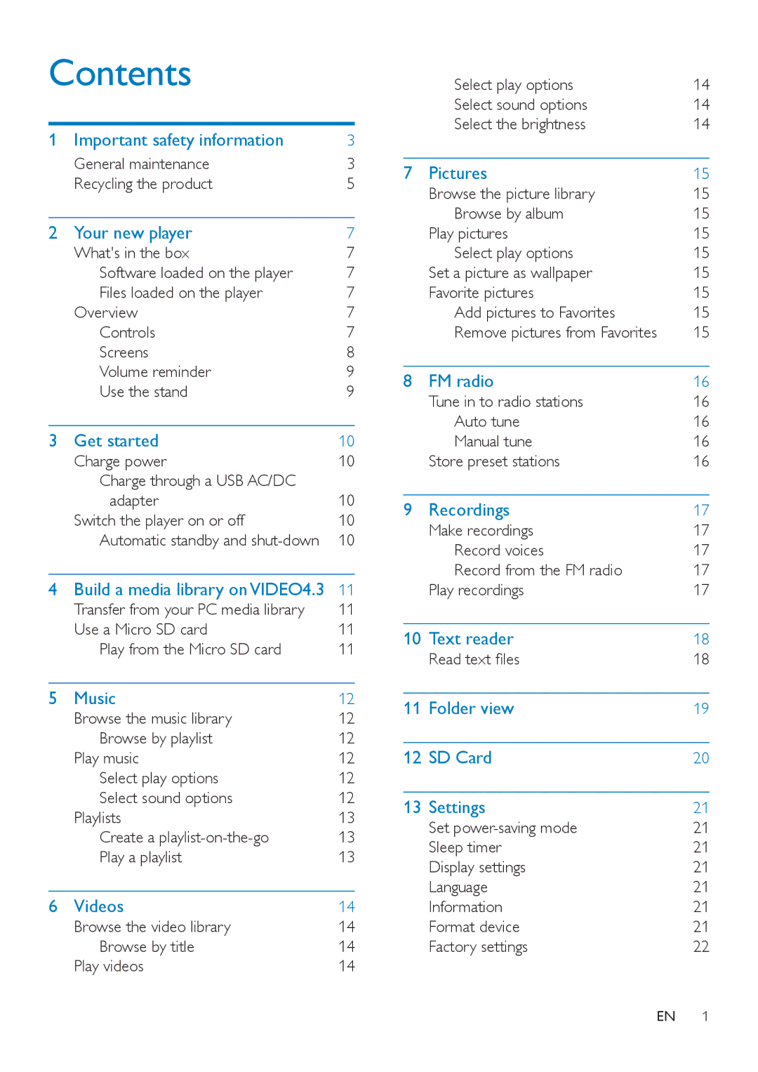 Philips SA4VD404, SA4VD408 user manual Contents 