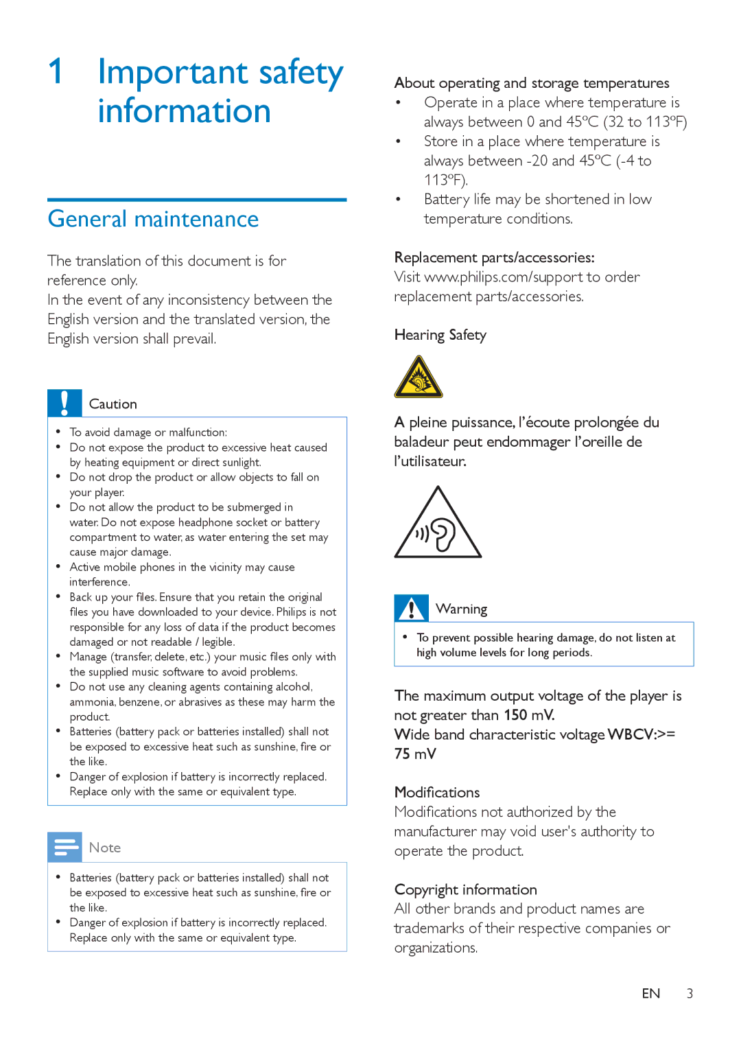 Philips SA4VD404, SA4VD408 user manual General maintenance, Translation of this document is for reference only, 0RGLÀFDWLRQV 