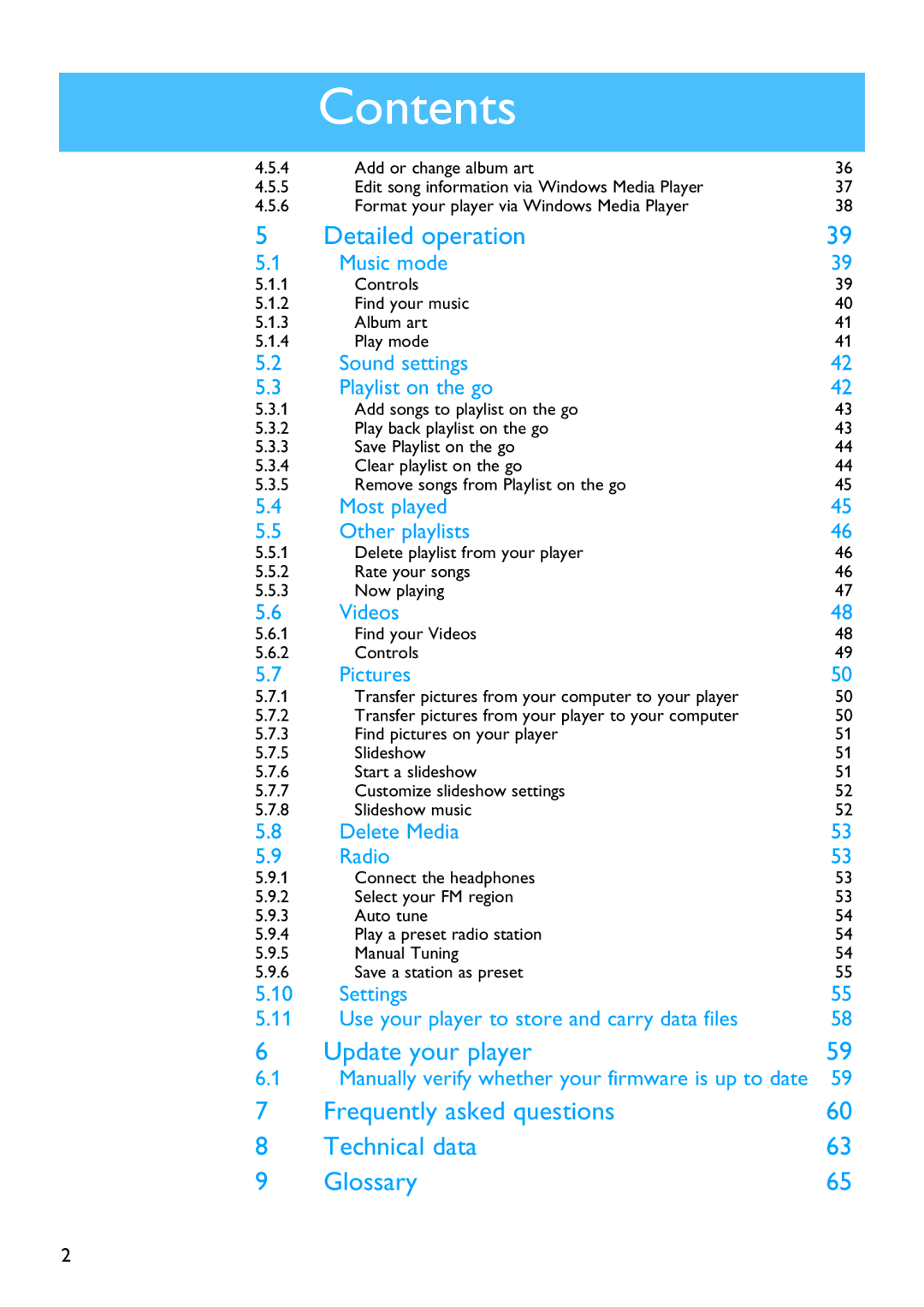 Philips SA5114 manual Update your player 