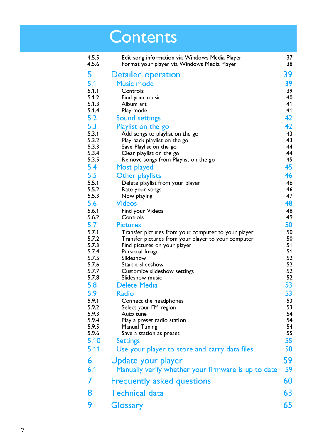 Philips SA5115, SA5145, SA5124, SA5144 manual Update your player 