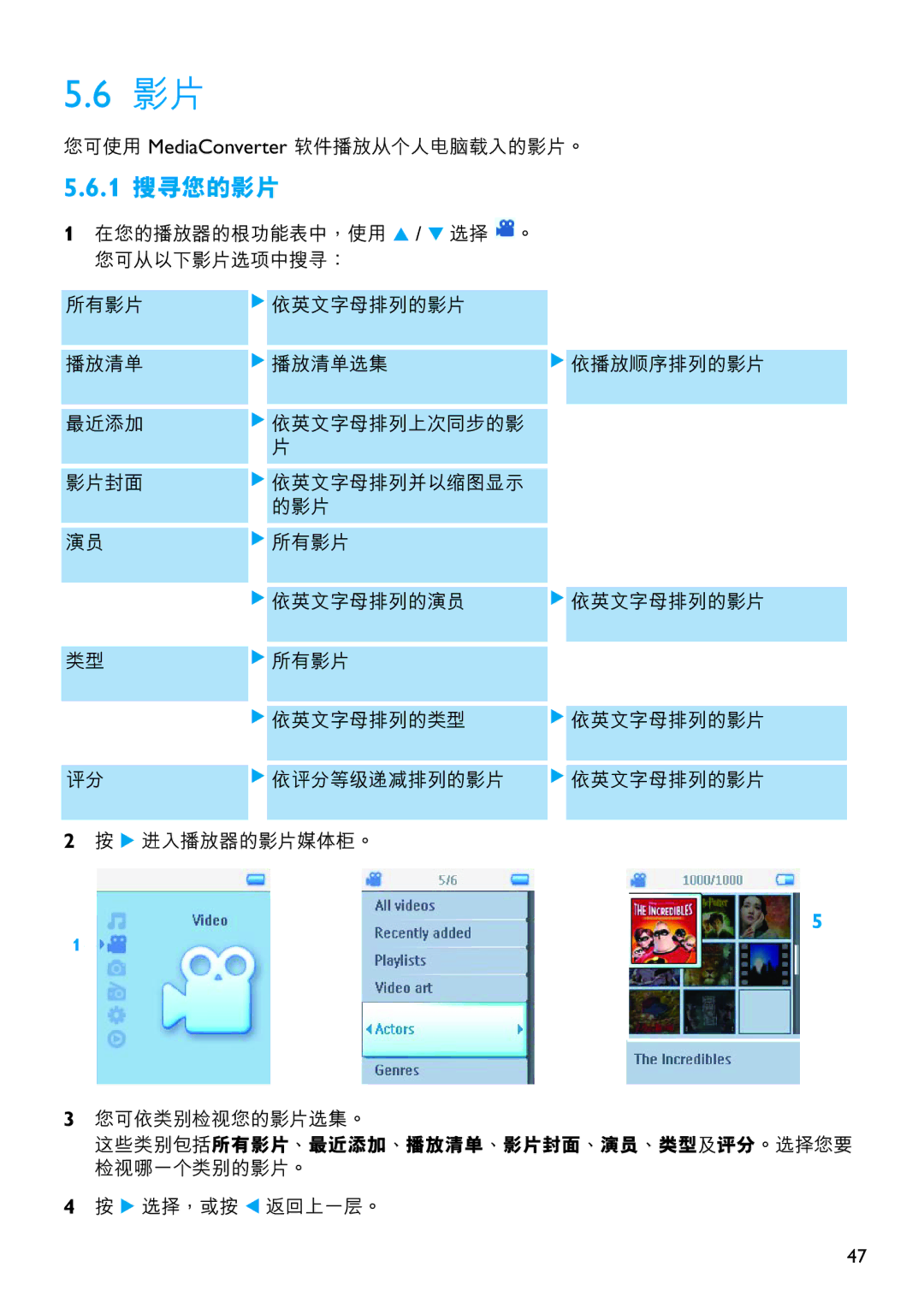 Philips SA5115, SA5125, SA5145, SA5114, SA5124, SA5144 manual 1 搜尋您的影片 