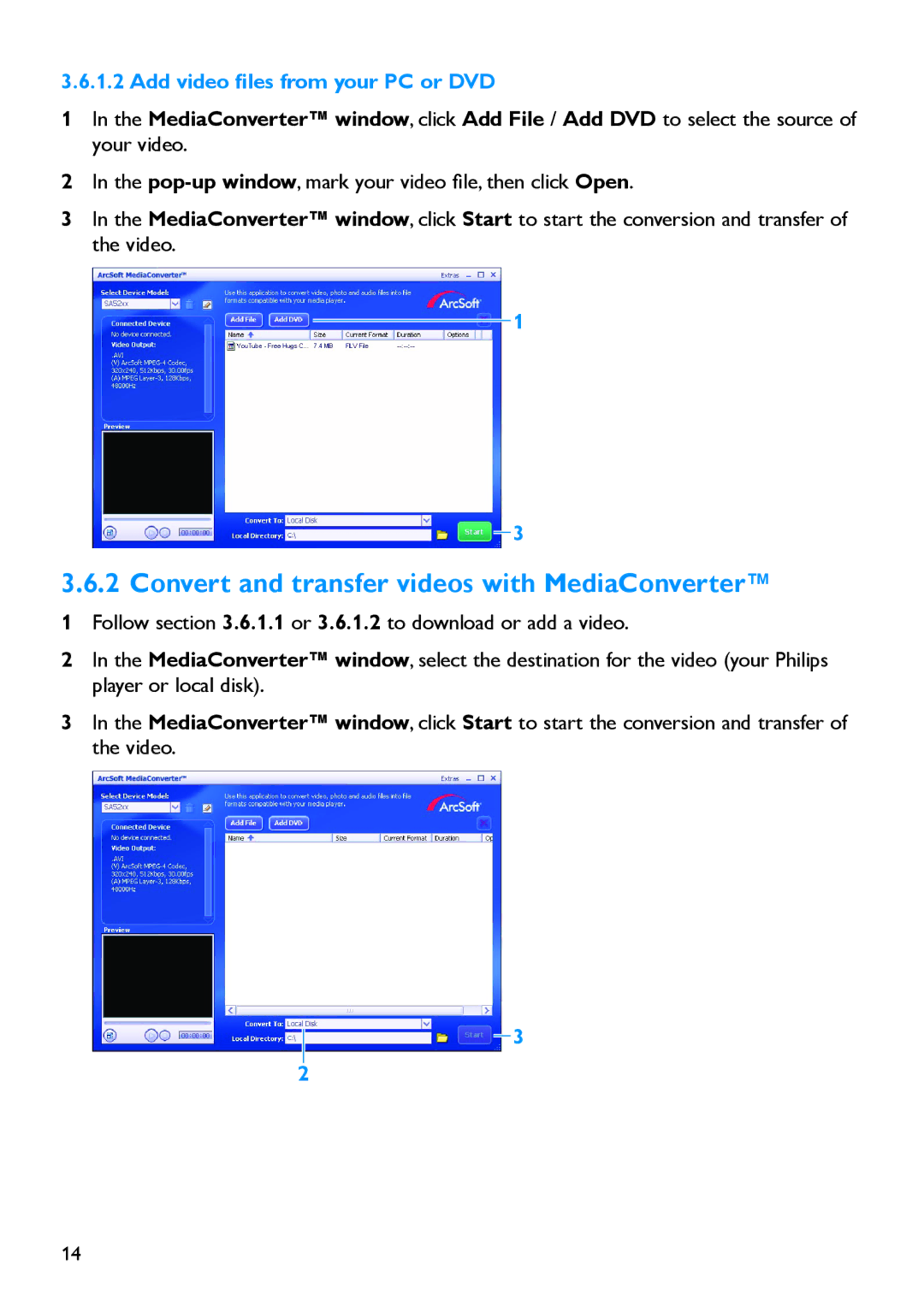 Philips SA5225BT, SA5245BT, SA5247BT, SA5285BT, SA5287BT manual Convert and transfer videos with MediaConverter 