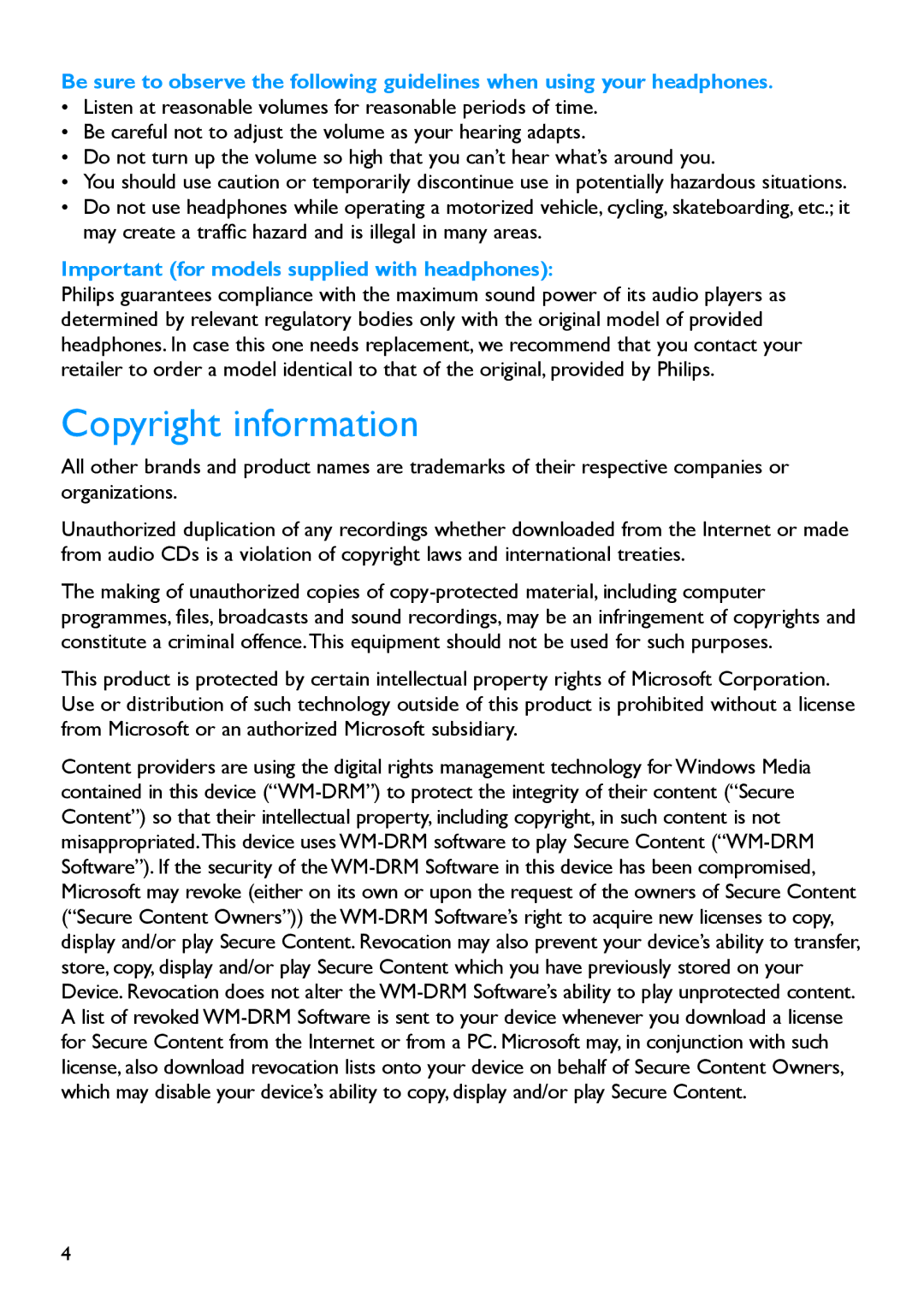 Philips SA5225BT, SA5245BT, SA5247BT, SA5285BT, SA5287BT manual Copyright information 