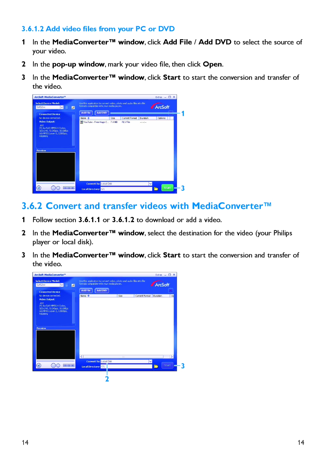 Philips SA5247BT, SA5285BT, SA5225BT Convert and transfer videos with MediaConverter, Add video files from your PC or DVD 