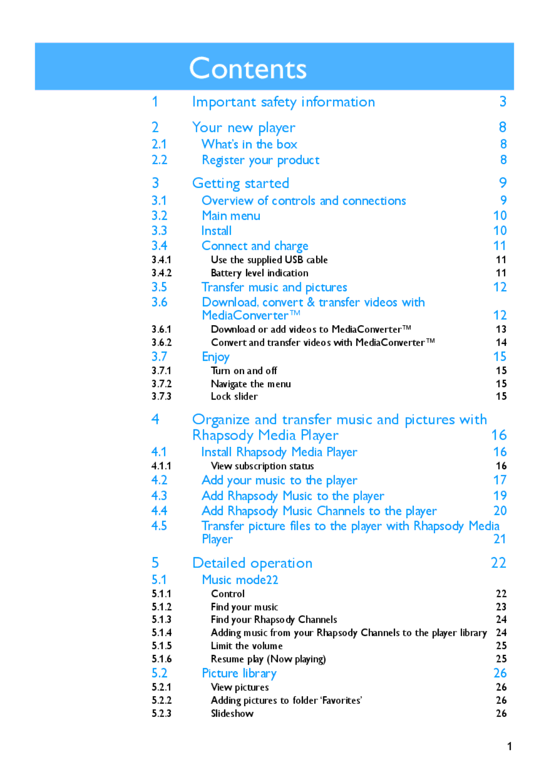 Philips SA5225, SA5295 manual Contents 