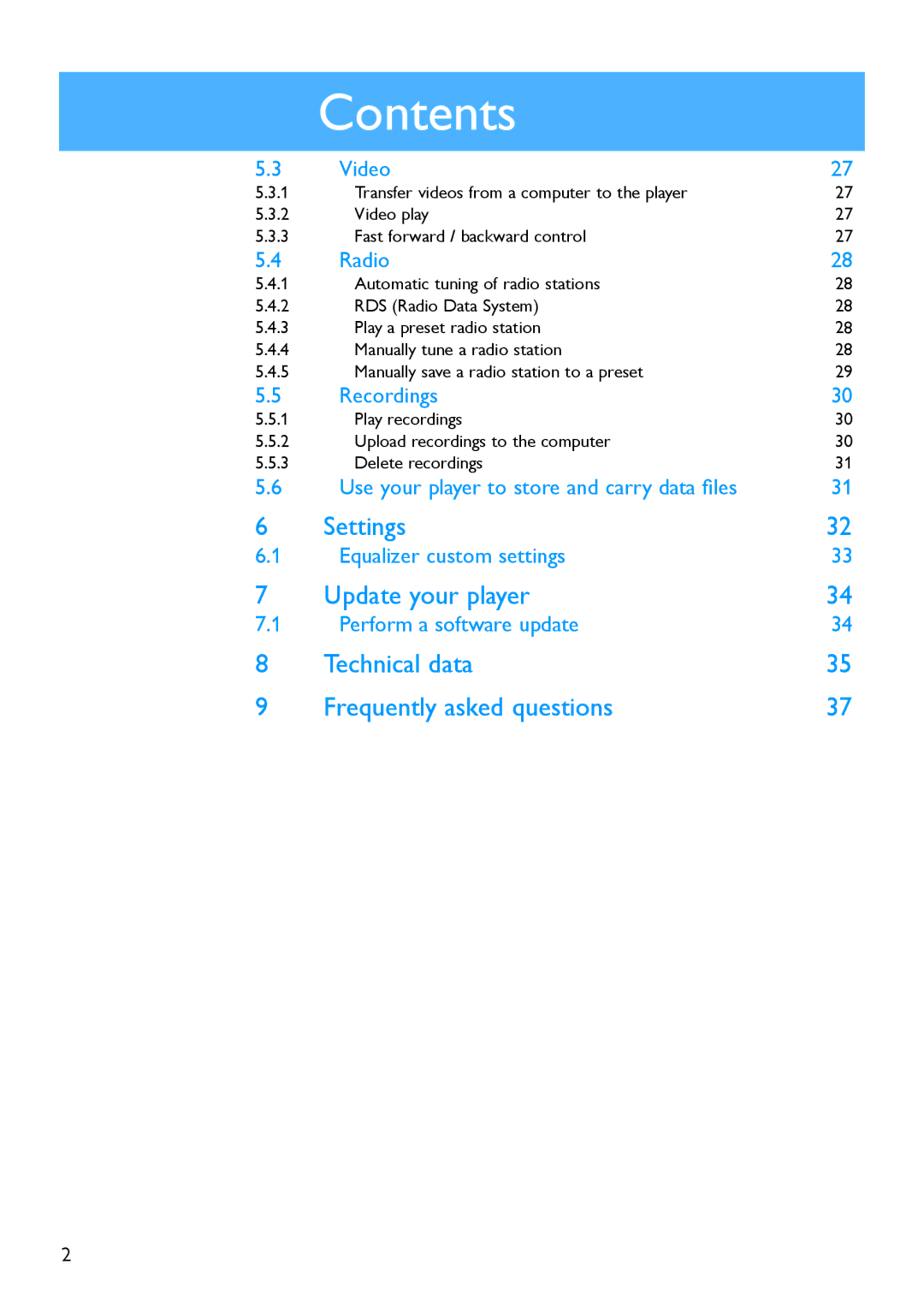 Philips SA5295, SA5225 manual Settings 