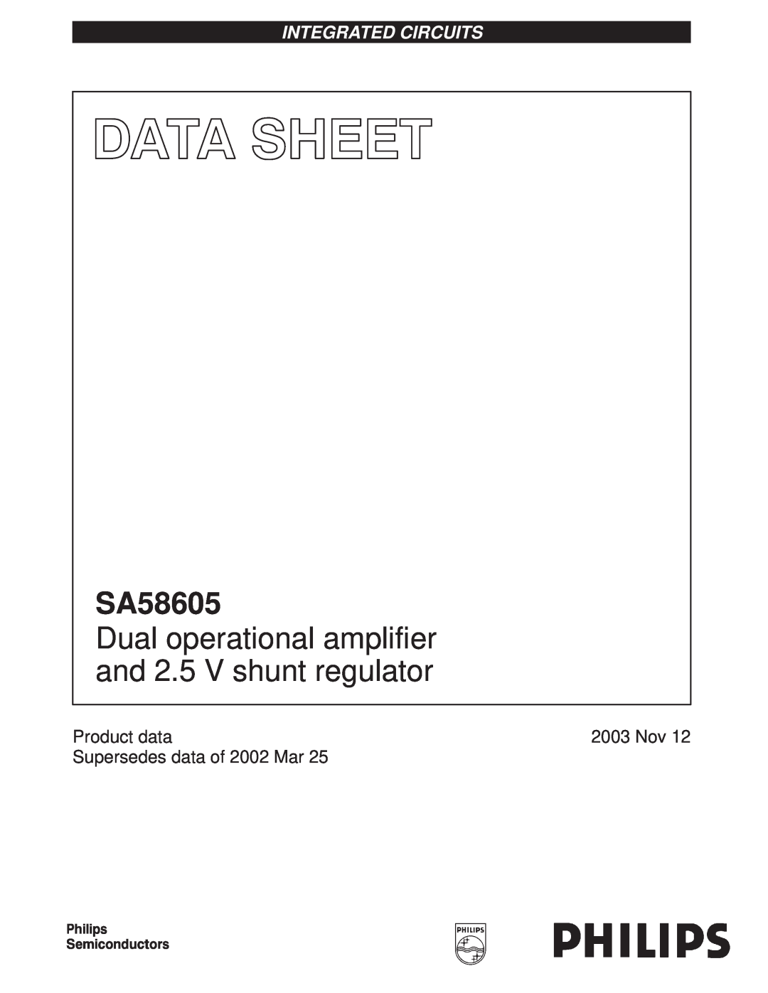 Philips SA58605 manual Product data, Supersedes data of 2002 Mar, Ps onos, Integrated Circuits, 2003 Nov 
