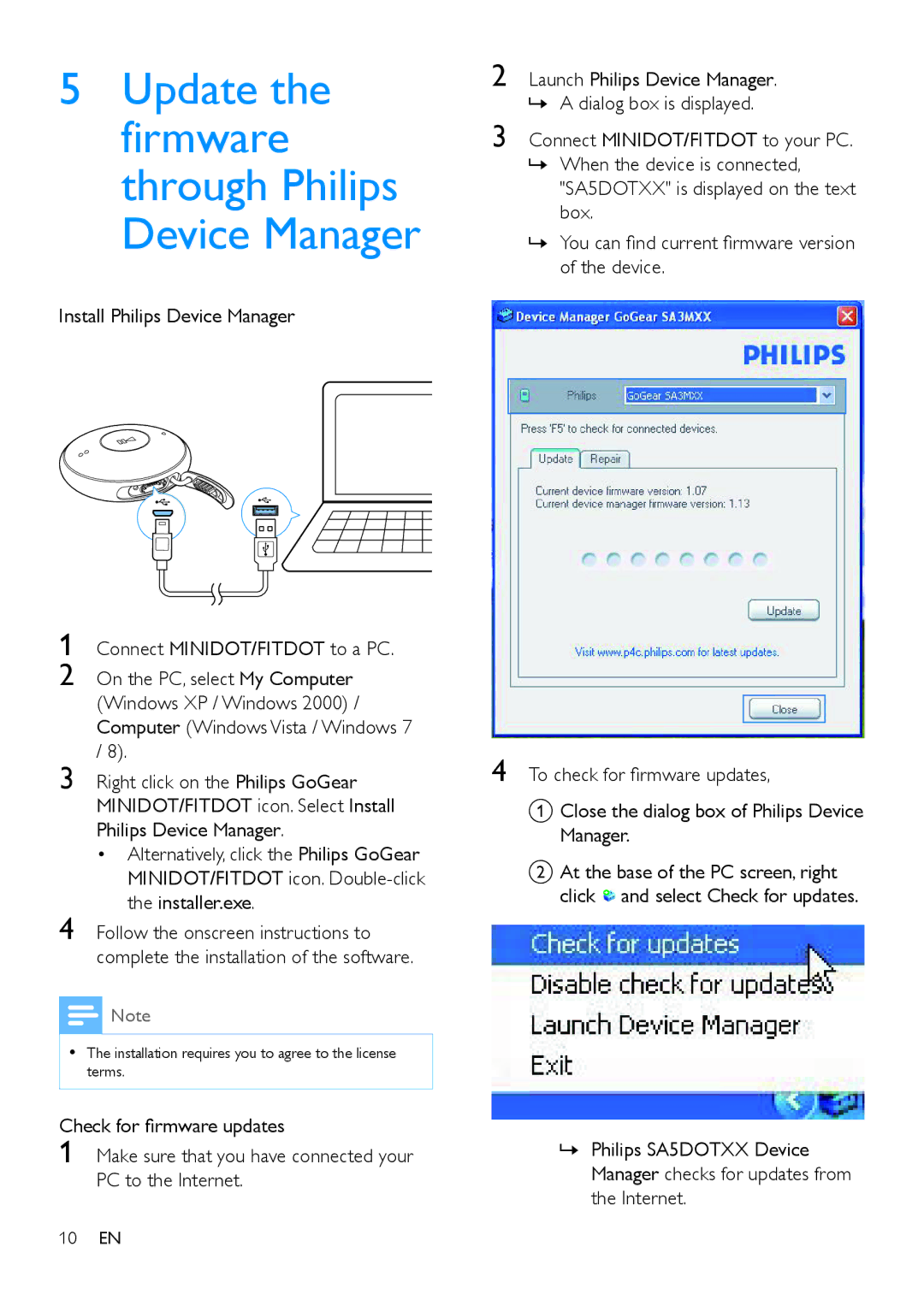 Philips SA5DOT user manual Update the firmware through Philips Device Manager 