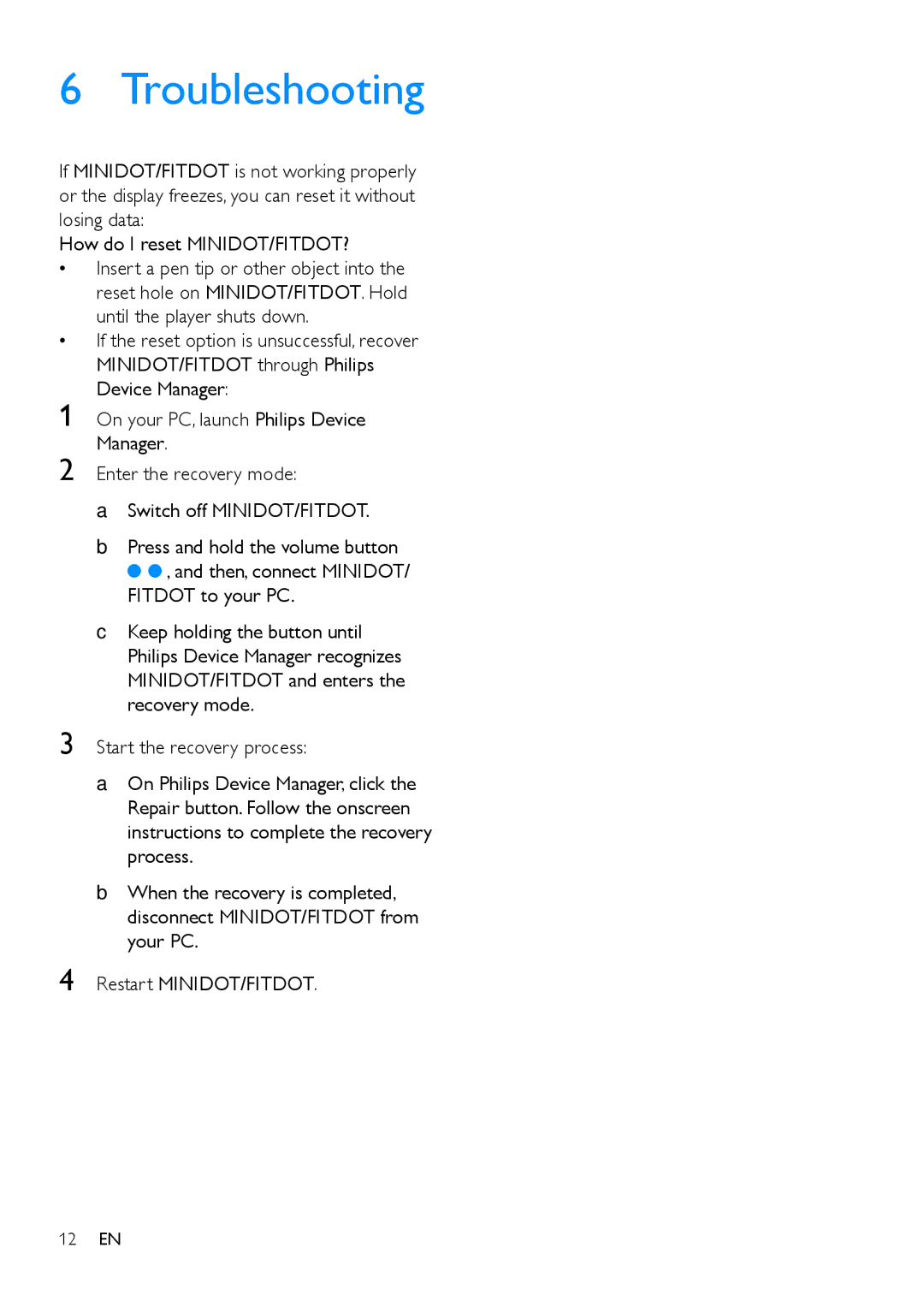 Philips SA5DOT user manual Troubleshooting 