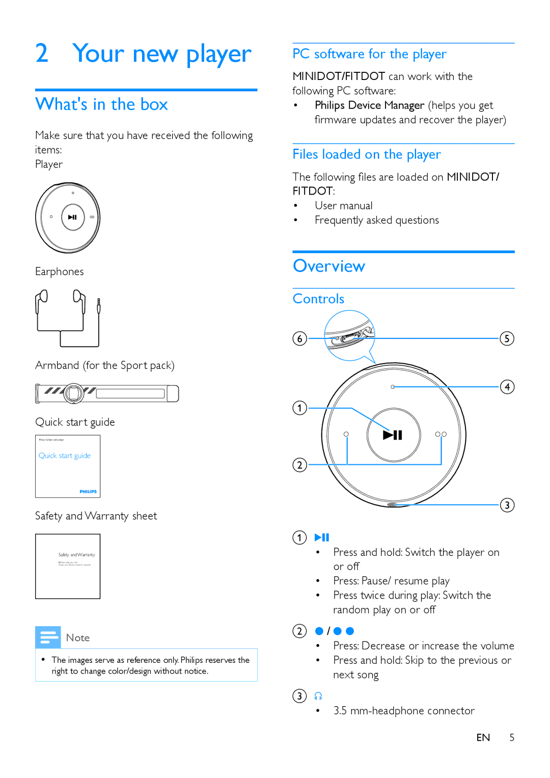 Philips SA5DOT user manual Your new player, Whats in the box, Overview 