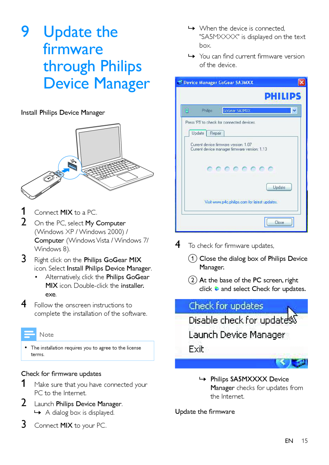 Philips SA5MXX user manual Update the firmware through Philips Device Manager 